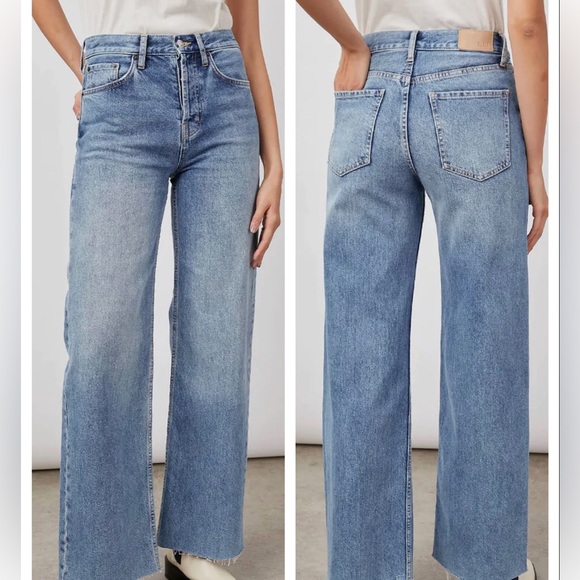 Rails Denim - RAILS The Getty High Rise Wide Leg Button Fly Jeans Size 32 Wash: Old Indigo